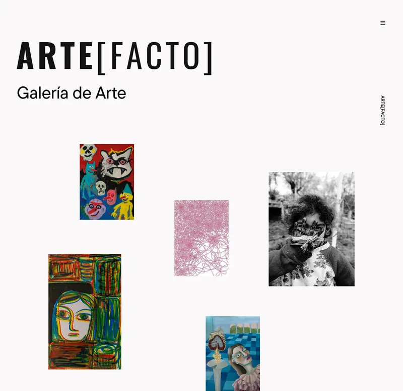 Portada del sitio de Arte[facto]: el logotipo y un collage de obras de arte